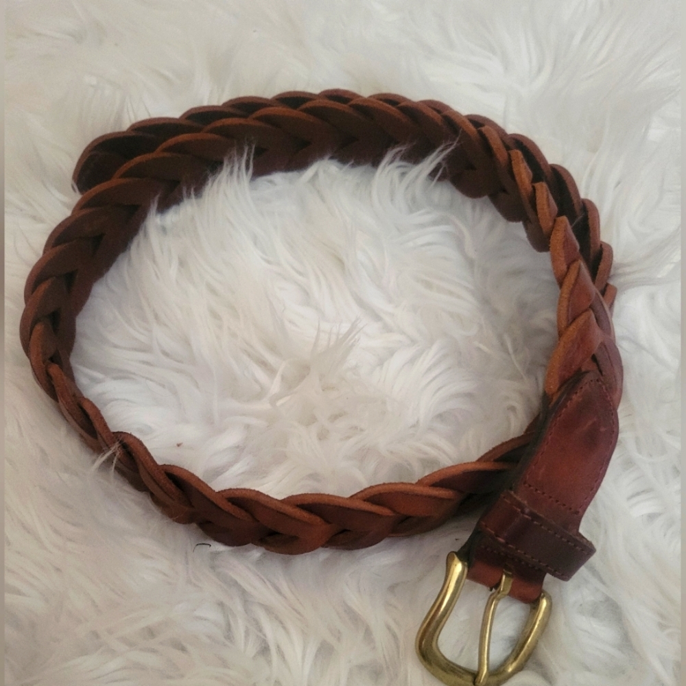 Vintage Eddie Bauer Leather Braided Belt 44 inch OS